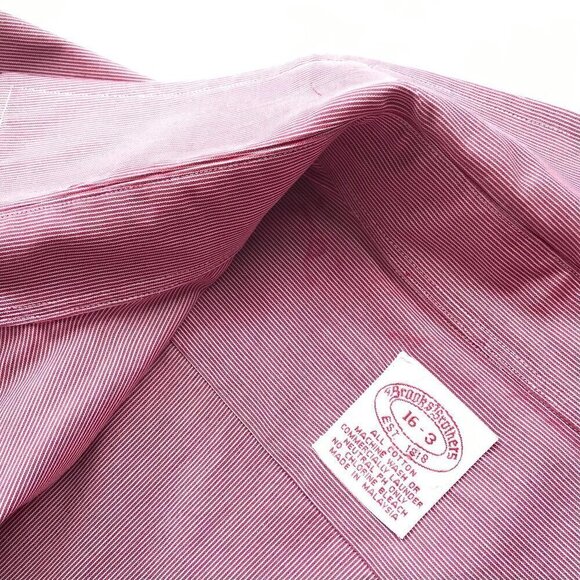 Brooks Brothers Men's Raspberry Red Fine Striped Shirt 100% cotton Sz 16 - 33 - Picture 12 of 15